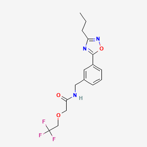 molecular formula C16H18F3N3O3 B7027006 N-[[3-(3-propyl-1,2,4-oxadiazol-5-yl)phenyl]methyl]-2-(2,2,2-trifluoroethoxy)acetamide 