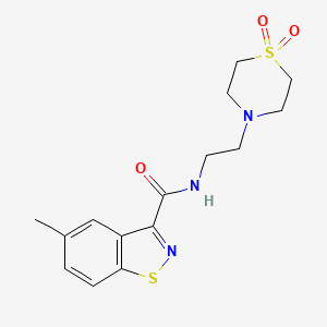 molecular formula C15H19N3O3S2 B7027140 N-[2-(1,1-dioxo-1,4-thiazinan-4-yl)ethyl]-5-methyl-1,2-benzothiazole-3-carboxamide 