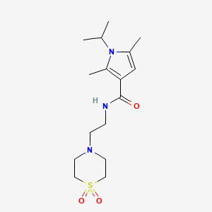 molecular formula C16H27N3O3S B7027172 N-[2-(1,1-dioxo-1,4-thiazinan-4-yl)ethyl]-2,5-dimethyl-1-propan-2-ylpyrrole-3-carboxamide 
