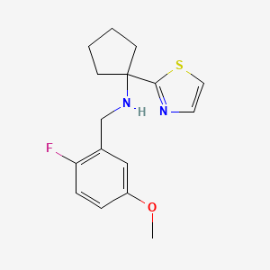 molecular formula C16H19FN2OS B7027283 N-[(2-fluoro-5-methoxyphenyl)methyl]-1-(1,3-thiazol-2-yl)cyclopentan-1-amine 