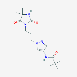 molecular formula C16H25N5O3 B7027730 N-[1-[3-(4,4-dimethyl-2,5-dioxoimidazolidin-1-yl)propyl]pyrazol-4-yl]-2,2-dimethylpropanamide 