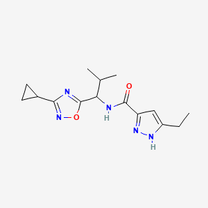 molecular formula C15H21N5O2 B7028044 N-[1-(3-cyclopropyl-1,2,4-oxadiazol-5-yl)-2-methylpropyl]-5-ethyl-1H-pyrazole-3-carboxamide 