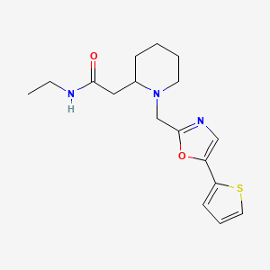 molecular formula C17H23N3O2S B7028473 N-ethyl-2-[1-[(5-thiophen-2-yl-1,3-oxazol-2-yl)methyl]piperidin-2-yl]acetamide 