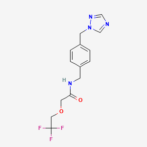 molecular formula C14H15F3N4O2 B7029079 N-[[4-(1,2,4-triazol-1-ylmethyl)phenyl]methyl]-2-(2,2,2-trifluoroethoxy)acetamide 