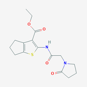 molecular formula C16H20N2O4S B7029111 ethyl 2-[[2-(2-oxopyrrolidin-1-yl)acetyl]amino]-5,6-dihydro-4H-cyclopenta[b]thiophene-3-carboxylate 