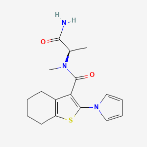 molecular formula C17H21N3O2S B7029165 N-[(2R)-1-amino-1-oxopropan-2-yl]-N-methyl-2-pyrrol-1-yl-4,5,6,7-tetrahydro-1-benzothiophene-3-carboxamide 