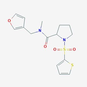 molecular formula C15H18N2O4S2 B7029832 N-(furan-3-ylmethyl)-N-methyl-1-thiophen-2-ylsulfonylpyrrolidine-2-carboxamide 