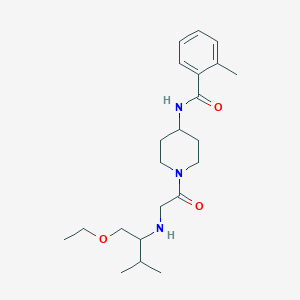 molecular formula C22H35N3O3 B7030028 N-[1-[2-[(1-ethoxy-3-methylbutan-2-yl)amino]acetyl]piperidin-4-yl]-2-methylbenzamide 