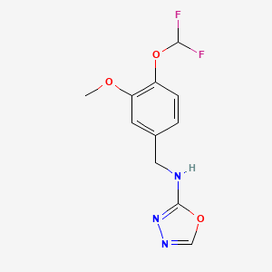 molecular formula C11H11F2N3O3 B7030288 N-[[4-(difluoromethoxy)-3-methoxyphenyl]methyl]-1,3,4-oxadiazol-2-amine 