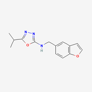 molecular formula C14H15N3O2 B7030344 N-(1-benzofuran-5-ylmethyl)-5-propan-2-yl-1,3,4-oxadiazol-2-amine 