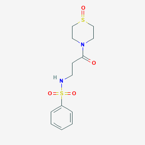 molecular formula C13H18N2O4S2 B7031073 N-[3-oxo-3-(1-oxo-1,4-thiazinan-4-yl)propyl]benzenesulfonamide 