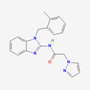 molecular formula C20H19N5O B7031659 N-[1-[(2-methylphenyl)methyl]benzimidazol-2-yl]-2-pyrazol-1-ylacetamide 