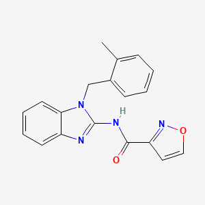 molecular formula C19H16N4O2 B7031676 N-[1-[(2-methylphenyl)methyl]benzimidazol-2-yl]-1,2-oxazole-3-carboxamide 