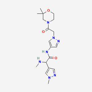 molecular formula C18H27N7O3 B7031785 N-[1-[2-(2,2-dimethylmorpholin-4-yl)-2-oxoethyl]pyrazol-4-yl]-2-(methylamino)-2-(1-methylpyrazol-4-yl)acetamide 