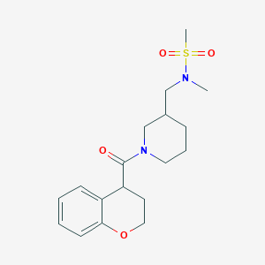 molecular formula C18H26N2O4S B7032080 N-[[1-(3,4-dihydro-2H-chromene-4-carbonyl)piperidin-3-yl]methyl]-N-methylmethanesulfonamide 