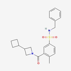 molecular formula C22H26N2O3S B7032180 N-benzyl-3-(3-cyclobutylazetidine-1-carbonyl)-4-methylbenzenesulfonamide 