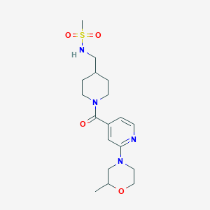 molecular formula C18H28N4O4S B7032240 N-[[1-[2-(2-methylmorpholin-4-yl)pyridine-4-carbonyl]piperidin-4-yl]methyl]methanesulfonamide 