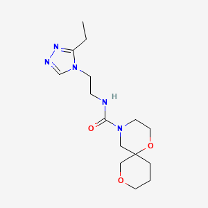 molecular formula C15H25N5O3 B7033229 N-[2-(3-ethyl-1,2,4-triazol-4-yl)ethyl]-1,8-dioxa-4-azaspiro[5.5]undecane-4-carboxamide 