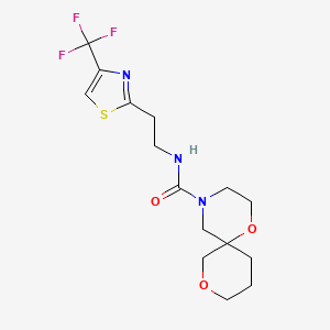 molecular formula C15H20F3N3O3S B7033231 N-[2-[4-(trifluoromethyl)-1,3-thiazol-2-yl]ethyl]-1,8-dioxa-4-azaspiro[5.5]undecane-4-carboxamide 