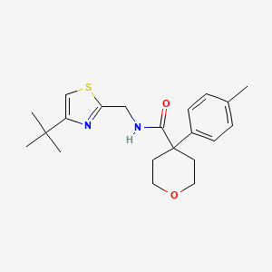 molecular formula C21H28N2O2S B7033504 N-[(4-tert-butyl-1,3-thiazol-2-yl)methyl]-4-(4-methylphenyl)oxane-4-carboxamide 