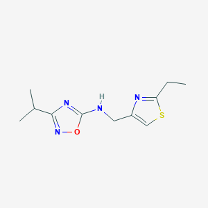 molecular formula C11H16N4OS B7033566 N-[(2-ethyl-1,3-thiazol-4-yl)methyl]-3-propan-2-yl-1,2,4-oxadiazol-5-amine 