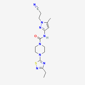 molecular formula C16H22N8OS B7033596 N-[1-(2-cyanoethyl)-5-methylpyrazol-3-yl]-4-(3-ethyl-1,2,4-thiadiazol-5-yl)piperazine-1-carboxamide 