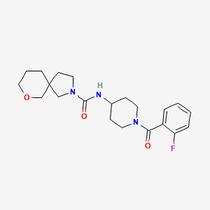 molecular formula C21H28FN3O3 B7033735 N-[1-(2-fluorobenzoyl)piperidin-4-yl]-7-oxa-2-azaspiro[4.5]decane-2-carboxamide 