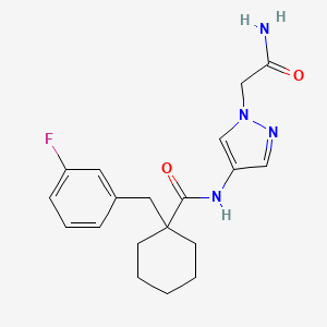 molecular formula C19H23FN4O2 B7033893 N-[1-(2-amino-2-oxoethyl)pyrazol-4-yl]-1-[(3-fluorophenyl)methyl]cyclohexane-1-carboxamide 