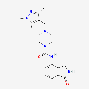 molecular formula C20H26N6O2 B7034000 N-(1-oxo-2,3-dihydroisoindol-4-yl)-4-[(1,3,5-trimethylpyrazol-4-yl)methyl]piperazine-1-carboxamide 
