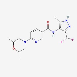 molecular formula C17H21F2N5O2 B7034089 N-[3-(difluoromethyl)-5-methyl-1H-pyrazol-4-yl]-6-(2,6-dimethylmorpholin-4-yl)pyridine-3-carboxamide 