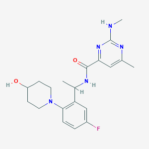 molecular formula C20H26FN5O2 B7034260 N-[1-[5-fluoro-2-(4-hydroxypiperidin-1-yl)phenyl]ethyl]-6-methyl-2-(methylamino)pyrimidine-4-carboxamide 