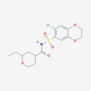 molecular formula C16H20ClNO6S B7034505 N-[(6-chloro-2,3-dihydro-1,4-benzodioxin-7-yl)sulfonyl]-2-ethyloxane-4-carboxamide 