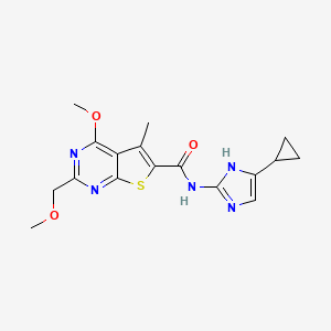 molecular formula C17H19N5O3S B7034775 N-(5-cyclopropyl-1H-imidazol-2-yl)-4-methoxy-2-(methoxymethyl)-5-methylthieno[2,3-d]pyrimidine-6-carboxamide 