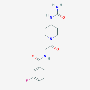 molecular formula C15H19FN4O3 B7034976 N-[2-[4-(carbamoylamino)piperidin-1-yl]-2-oxoethyl]-3-fluorobenzamide 
