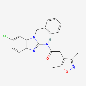 molecular formula C21H19ClN4O2 B7035165 N-(1-benzyl-6-chlorobenzimidazol-2-yl)-2-(3,5-dimethyl-1,2-oxazol-4-yl)acetamide 