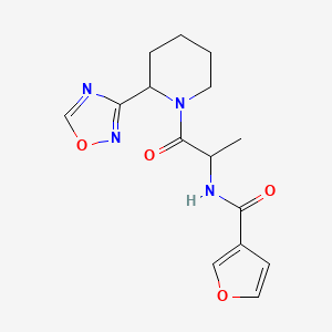 molecular formula C15H18N4O4 B7036844 N-[1-[2-(1,2,4-oxadiazol-3-yl)piperidin-1-yl]-1-oxopropan-2-yl]furan-3-carboxamide 