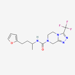 molecular formula C15H18F3N5O2 B7037452 N-[4-(furan-2-yl)butan-2-yl]-3-(trifluoromethyl)-6,8-dihydro-5H-[1,2,4]triazolo[4,3-a]pyrazine-7-carboxamide 