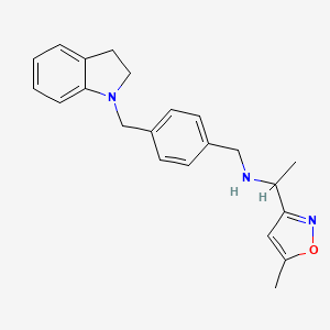 molecular formula C22H25N3O B7037589 N-[[4-(2,3-dihydroindol-1-ylmethyl)phenyl]methyl]-1-(5-methyl-1,2-oxazol-3-yl)ethanamine 