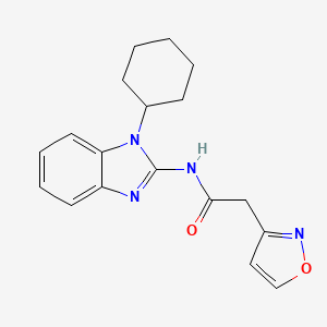 molecular formula C18H20N4O2 B7037616 N-(1-cyclohexylbenzimidazol-2-yl)-2-(1,2-oxazol-3-yl)acetamide 