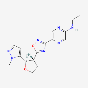 molecular formula C16H19N7O2 B7037696 N-ethyl-5-[5-[(2R,3R)-2-(2-methylpyrazol-3-yl)oxolan-3-yl]-1,2,4-oxadiazol-3-yl]pyrazin-2-amine 