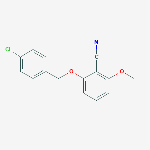 molecular formula C15H12ClNO2 B070379 2-[(4-Chlorophenyl)methoxy]-6-methoxybenzonitrile CAS No. 175204-00-9
