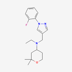 molecular formula C19H26FN3O B7037965 N-ethyl-N-[[1-(2-fluorophenyl)pyrazol-4-yl]methyl]-2,2-dimethyloxan-4-amine 