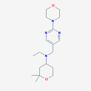 molecular formula C18H30N4O2 B7037985 N-ethyl-2,2-dimethyl-N-[(2-morpholin-4-ylpyrimidin-5-yl)methyl]oxan-4-amine 