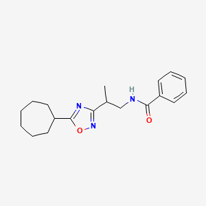 molecular formula C19H25N3O2 B7038185 N-[2-(5-cycloheptyl-1,2,4-oxadiazol-3-yl)propyl]benzamide 