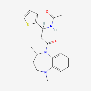 molecular formula C20H25N3O2S B7038273 N-[3-(1,4-dimethyl-3,4-dihydro-2H-1,5-benzodiazepin-5-yl)-3-oxo-1-thiophen-2-ylpropyl]acetamide 