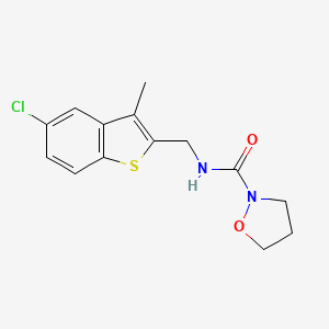 molecular formula C14H15ClN2O2S B7038408 N-[(5-chloro-3-methyl-1-benzothiophen-2-yl)methyl]-1,2-oxazolidine-2-carboxamide 