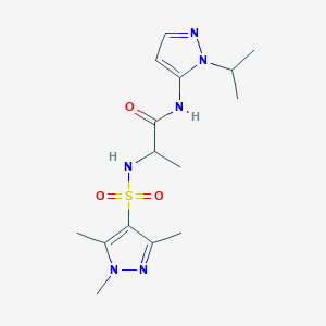 molecular formula C15H24N6O3S B7038416 N-(2-propan-2-ylpyrazol-3-yl)-2-[(1,3,5-trimethylpyrazol-4-yl)sulfonylamino]propanamide 