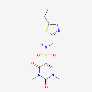 molecular formula C12H16N4O4S2 B7038593 N-[(5-ethyl-1,3-thiazol-2-yl)methyl]-1,3-dimethyl-2,4-dioxopyrimidine-5-sulfonamide 