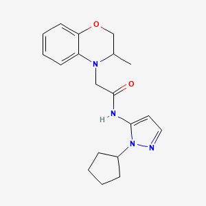 molecular formula C19H24N4O2 B7038868 N-(2-cyclopentylpyrazol-3-yl)-2-(3-methyl-2,3-dihydro-1,4-benzoxazin-4-yl)acetamide 
