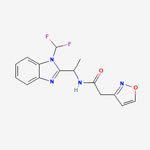 molecular formula C15H14F2N4O2 B7039056 N-[1-[1-(difluoromethyl)benzimidazol-2-yl]ethyl]-2-(1,2-oxazol-3-yl)acetamide 